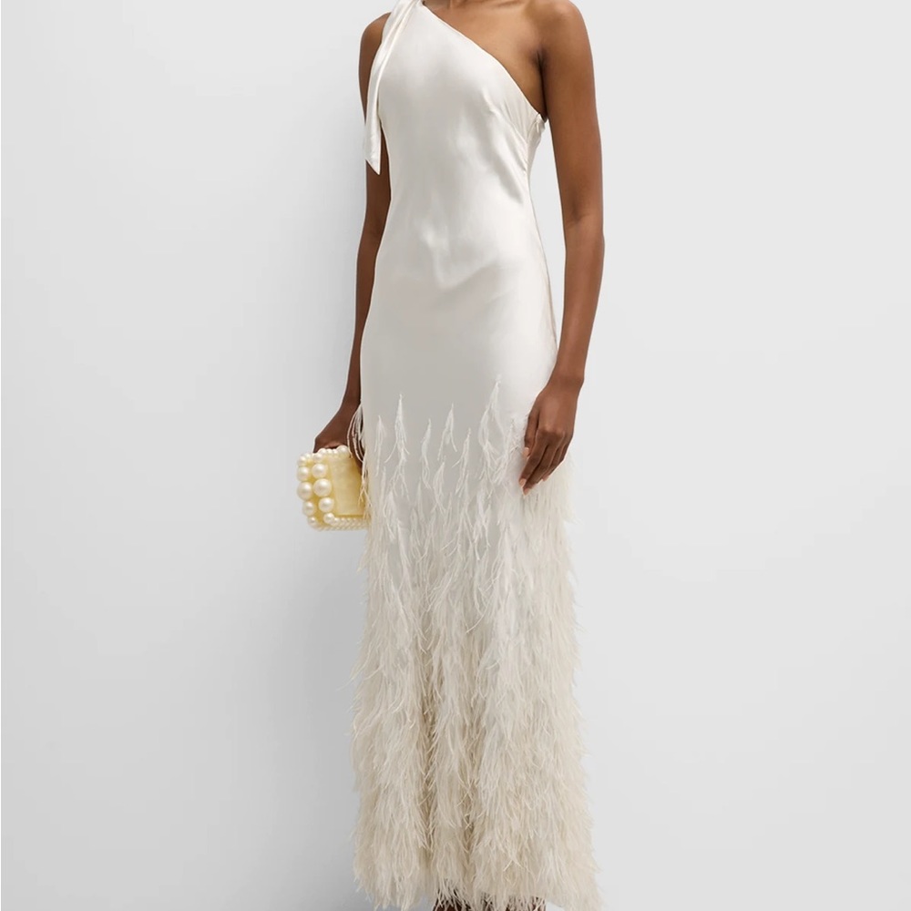 Cult Gaia Gheta One-Shoulder Feather & Silk Gown Bridal